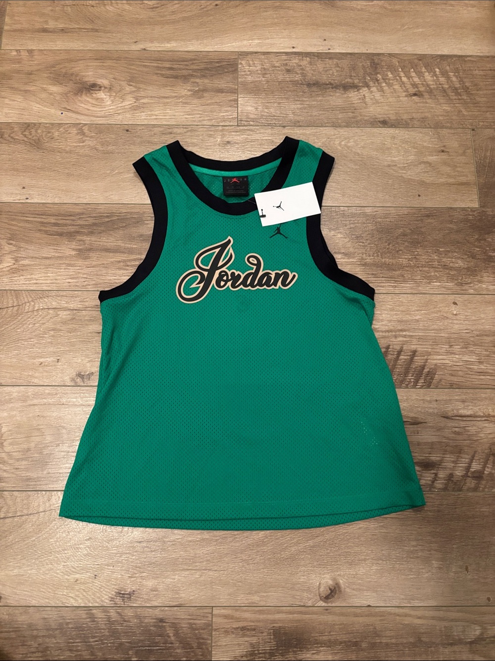 Jordan Green Mesh Tank with Black Trim and Gold Script